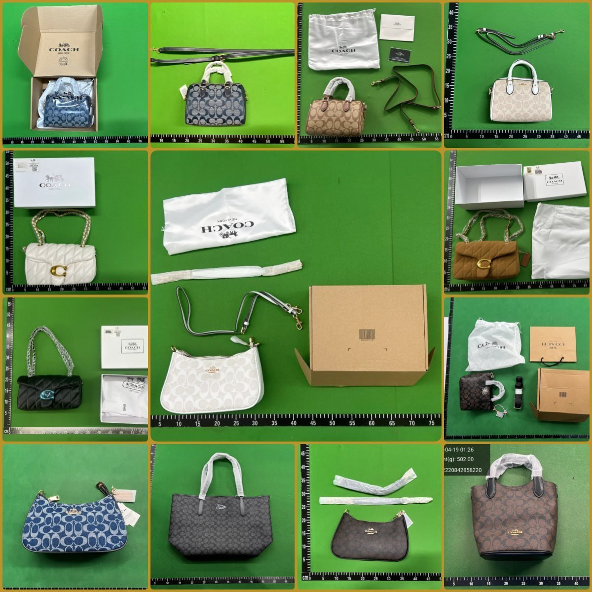Mehrere Taschen mit Trageriemen und Verpackungen