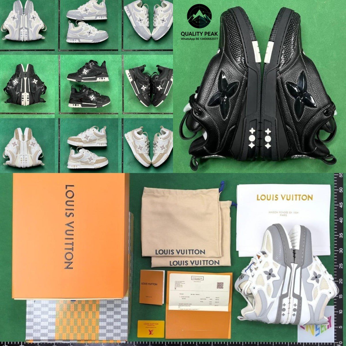 Sneaker aus mehreren Blickwinkeln mit Verpackung